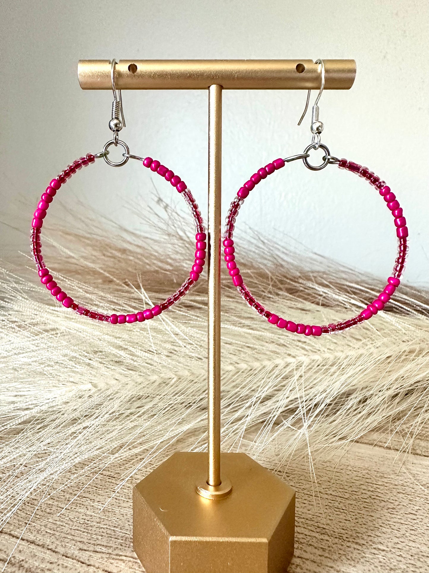 Pink Beaded Hoops