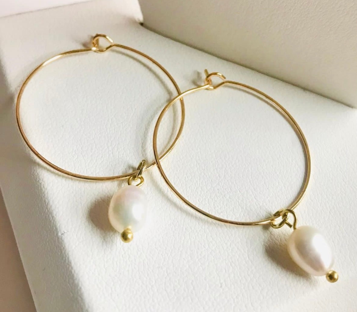 Gold Pearl Hoop Earrings