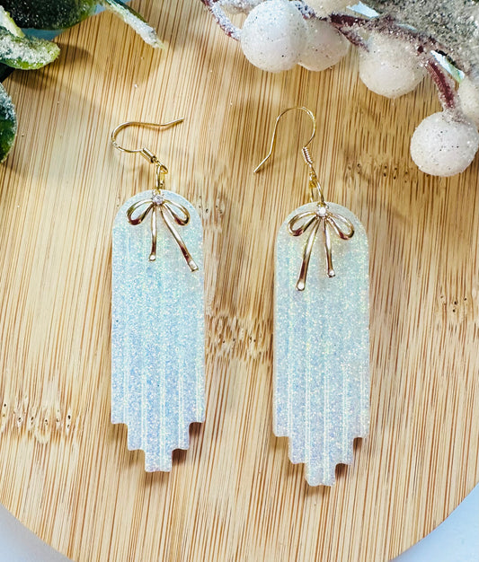 Frosted Bow Cascading Earrings