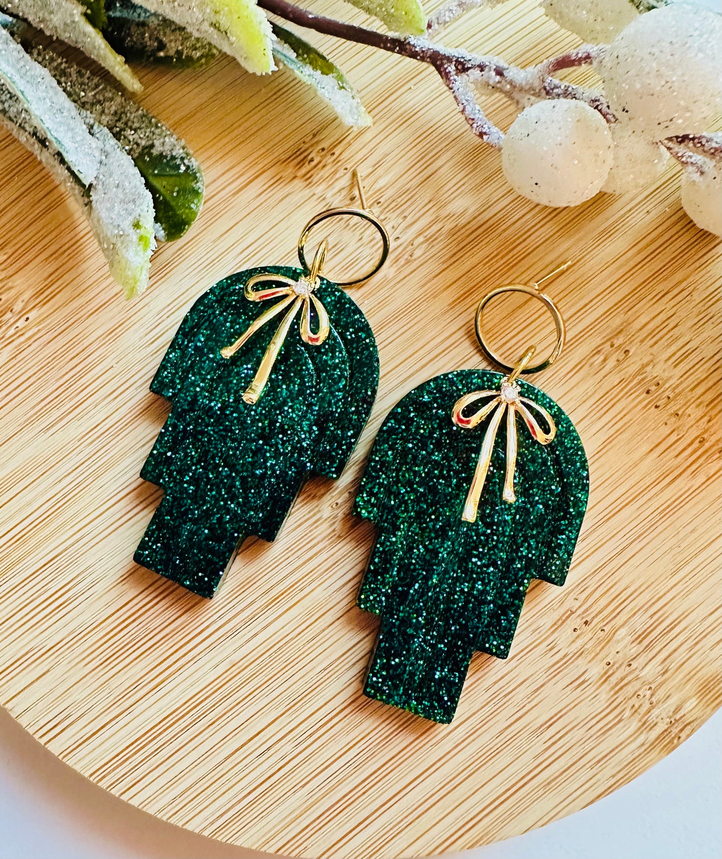 Emerald Holiday Bow Drops